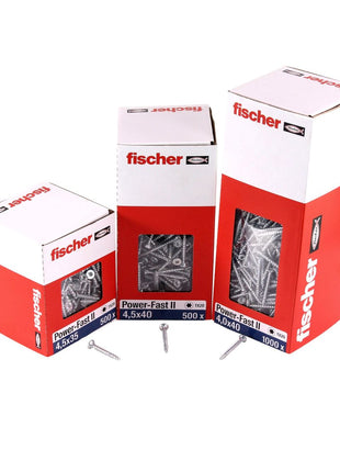 Fischer Power-Fast II FPF II Spanplattenschraube 4,5x45 mm 200 Stück ( 670262 ) Senkkopf mit Torx Vollgewinde galvanisch verzinkt, blau passiviert