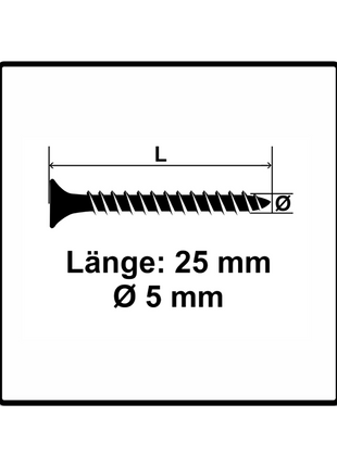 Fischer Power-Fast II FPF II Spanplattenschraube 5,0x25 mm 500 Stück ( 670639 ) Senkkopf mit Torx Vollgewinde galvanisch verzinkt, blau passiviert