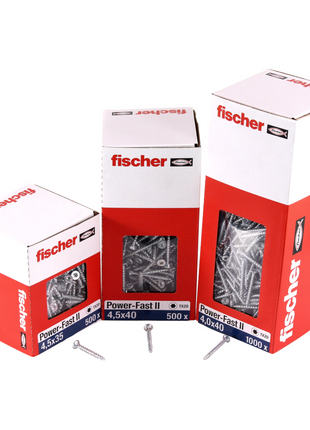 Fischer Power-Fast II FPF II tornillos para aglomerado 5,0x25 mm 500 piezas (670639) cabeza avellanada con rosca completa Torx, galvanizado, pasivado azul