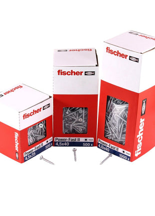 Fischer Power-Fast II FPF II tornillos para aglomerado 5,0x30 mm 200 piezas (670350) cabeza avellanada con rosca completa Torx, galvanizado, pasivado azul