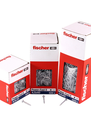 Fischer Power-Fast II FPF II tornillos para aglomerado 5,0x35 mm 200 piezas (670352) cabeza avellanada con rosca completa Torx, galvanizado, pasivado azul