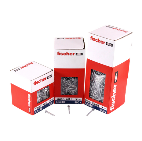 Fischer Power-Fast II FPF II Viti per pannelli 5,0x35 mm 500 pz. ( 670353 ) Testa svasata Torx, filettatura completa, elettrozincata, passivata blu