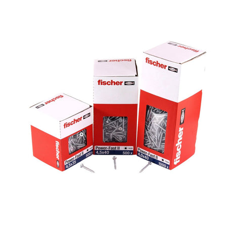 Fischer Power-Fast II FPF II Vis à bois aggloméré 5,0x45mm, 500 pcs. Tête fraisée avec empreinte Torx, filetage total, zingué et passivé bleu (670357)