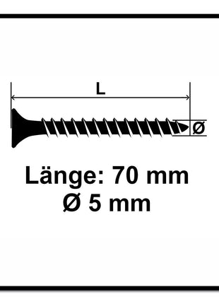 Fischer Vis pour panneaux de particules Power-Fast II FPF II 5.0x70 mm - 200 pièces (670363) tête fraisée + Filetage complet Torx, galvanisée, passivée bleue