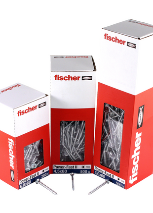 Fischer Power-Fast II FPF II tornillos para aglomerado 4,5x40 mm 500 piezas (670269) cabeza avellanada con rosca parcial Torx, galvanizado, pasivado azul