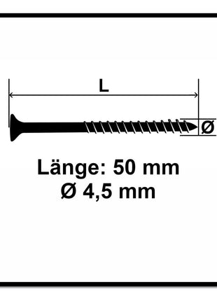 Fischer Power-Fast II FPF II Vis à bois aggloméré 4,5x50mm, Tête fraisée, Torx, Filetage partiel, Zingué et passivé bleu, 500 pcs. (670273)