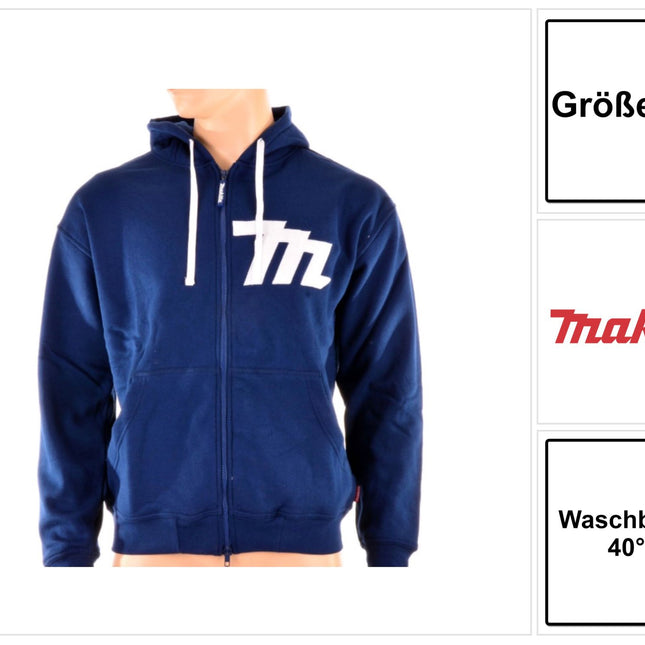 Makita Hoodie mit Reissverschluss Groesse XL 98P145XL Farbe Blau 0 - toolbrothers