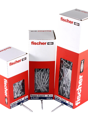 Fischer Power-Fast II FPF II tornillos para aglomerado 5,0x60 mm 500 piezas (670379) cabeza avellanada con rosca parcial Torx, galvanizado, pasivado azul