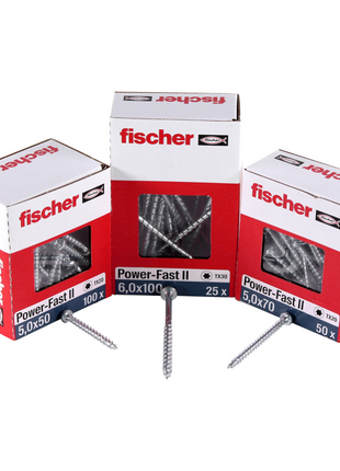 Fischer Vis pour panneaux de particules Power-Fast II FPF II 5.0x70 mm - 100 pièces (670380) tête fraisée + Filetage partiel Torx, galvanisée, passivée bleue