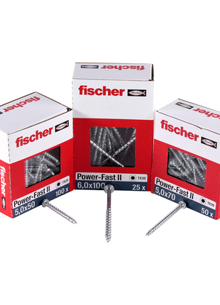 Fischer Power-Fast II FPF II tornillos para aglomerado 5,0x80 mm 200 piezas (670383) cabeza avellanada con rosca parcial Torx, galvanizado, pasivado azul