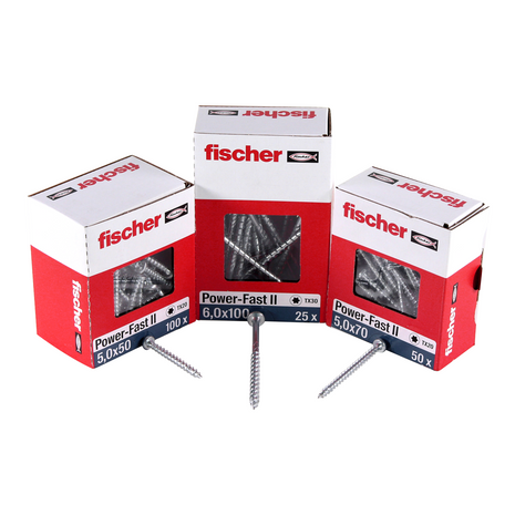 Fischer Power-Fast II FPF II tornillos para aglomerado 5,0x80 mm 200 piezas (670383) cabeza avellanada con rosca parcial Torx, galvanizado, pasivado azul