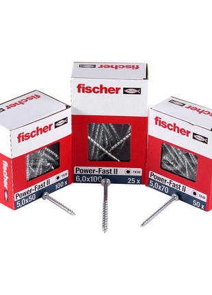 Fischer Power-Fast II FPF II tornillo para aglomerado 6,0x110 mm 50 piezas (670689) cabeza avellanada con rosca parcial Torx, galvanizado, pasivado azul