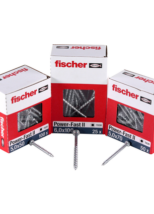 Fischer Power-Fast II FPF II Spanplattenschraube 6,0x130 mm 100 Stück ( 670461 ) Senkkopf mit Torx Teilgewinde galvanisch verzinkt, blau passiviert