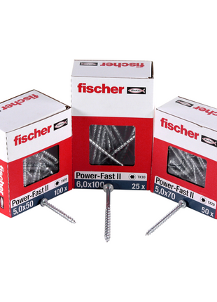 Fischer Power-Fast II FPF II Spanplattenschraube 6,0x130 mm 50 Stück ( 670691 ) Senkkopf mit Torx Teilgewinde galvanisch verzinkt, blau passiviert