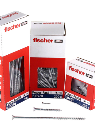 Fischer Power-Fast II FPF II tornillos para aglomerado 6,0x150 mm 100 piezas (670463) cabeza avellanada con rosca parcial Torx, galvanizado, pasivado azul