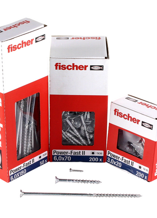 Fischer Power-Fast II FPF II Vis à bois aggloméré 6,0x160mm, Tête fraisée, Empreinte Torx ,Filetage partiel, Zingué blanc, Bleu passivé - 100 pcs. (670464)