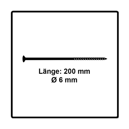Fischer Power-Fast II FPF II Spanplattenschraube 6,0x200 mm 100 Stück ( 670466 ) Senkkopf mit Torx Teilgewinde galvanisch verzinkt, blau passiviert