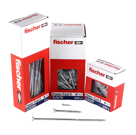 Fischer Power-Fast II FPF II tornillo para aglomerado 6,0x220 mm 50 piezas (670467) cabeza avellanada con rosca parcial Torx, galvanizado, pasivado azul