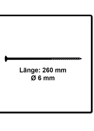 Fischer Power-Fast II FPF II Spanplattenschraube 6,0x260 mm 25 Stück ( 670470 ) Senkkopf mit Torx Teilgewinde galvanisch verzinkt, blau passiviert