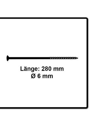 Fischer Power-Fast II FPF II Spanplattenschraube 6,0x280 mm  25 Stück ( 670472 ) Senkkopf mit Torx Teilgewinde galvanisch verzinkt, blau passiviert