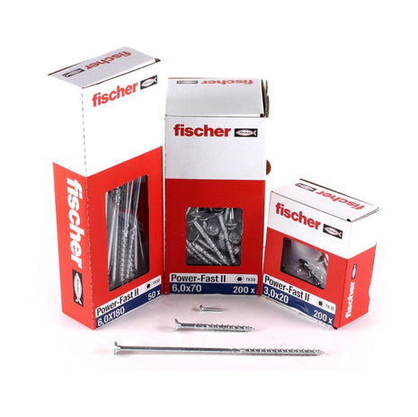 Fischer Power-Fast II FPF II tornillos para aglomerado 6,0x40 mm 200 piezas (670476) cabeza avellanada con rosca parcial Torx, galvanizado, pasivado azul