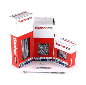 Fischer Power-Fast II FPF II Viti per truciolato 6,0x50 mm - 400 pz. ( 670480 ) Testa svasata con filettatura parziale Torx galvanizzato, passivato blu