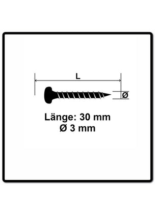 Fischer Power-Fast II FPF II Vis à bois aggloméré 3,0x30mm,Tête ronde, Torx , Filetage total, Zingué blanc, Passivé bleu, 200pcs. (670060)