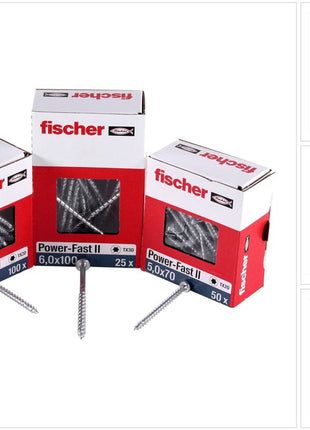 Fischer Power-Fast II FPF II Vis à bois aggloméré 3,5x25mm,Tête ronde, Torx, Filetage total, Zingué blanc, Passivé bleu, 200pcs. (670101)