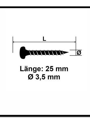 Fischer Power-Fast II FPF II Vis à bois aggloméré 3,5x25mm,Tête ronde, Torx, Filetage total, Zingué blanc, Passivé bleu, 200pcs. (670101)