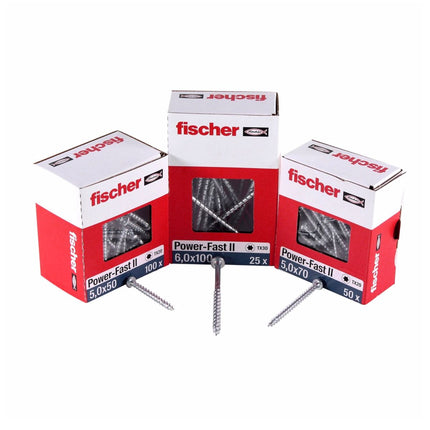 Fischer Power-Fast II FPF II Viti per legno 3,5x35 mm, 200 pz. ( 670103 ) Testa tonda, Torx, filettatura completa, zincate, passivato blu