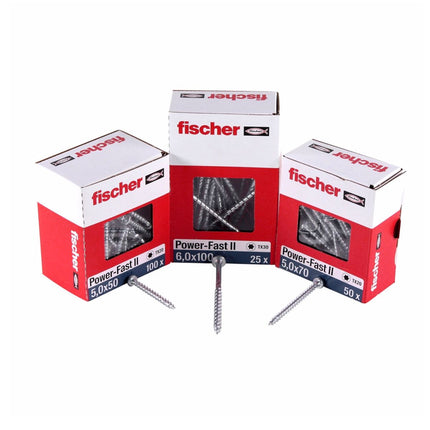Fischer Power-Fast II FPF II Viti per legno 4,0x15 mm, 200 pz. ( 670233 ) Testa tonda, Torx, filettatura completa, zincate, passivato blu