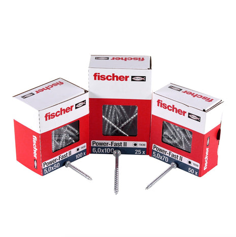 Fischer Power-Fast II FPF II Vis à bois aggloméré 4,0x25mm,Tête ronde, Torx, Filetage total, Zingué blanc, Passivé bleu, 200pcs. (670236)