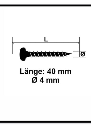 Fischer Power-Fast II FPF II tornillos para aglomerado 4,0x40 mm 200 piezas (670239) Cabeza plana con rosca completa Torx galvanizado, pasivado azul