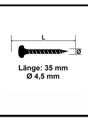 Fischer Power-Fast II FPF II tornillo para aglomerado 4,5x35 mm 200 piezas (670331) Cabeza plana con rosca completa Torx galvanizado, pasivado azul