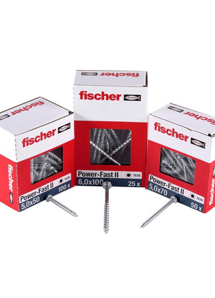 Fischer Power-Fast II FPF II Vis à bois aggloméré 5,0x16 mm, 200 pcs. Pan Head, empreinte Torx, filetage total, zingué et passivé bleu ( 670434 )