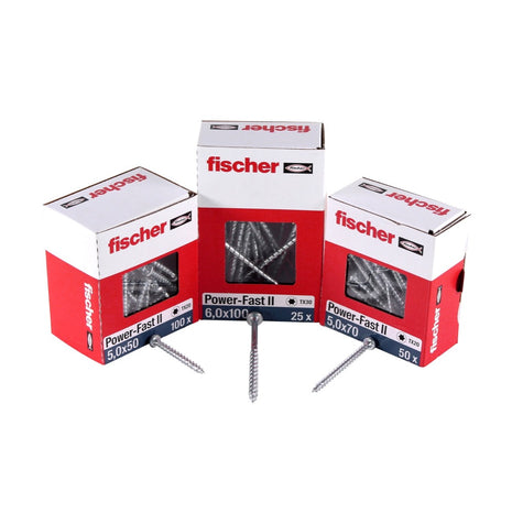 Fischer Power-Fast II FPF II Viti per truciolato 5,0x16 mm - 200 pz. ( 670434 ) Testa a sfera con filetto pieno Torx galvanizzato, passivato blu