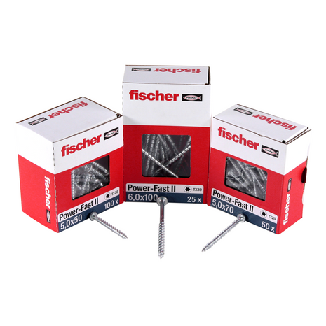 Fischer Power-Fast II FPF II tornillos para aglomerado 5,0x25 mm 200 piezas (670436) Cabeza plana con rosca completa Torx galvanizado, pasivado azul