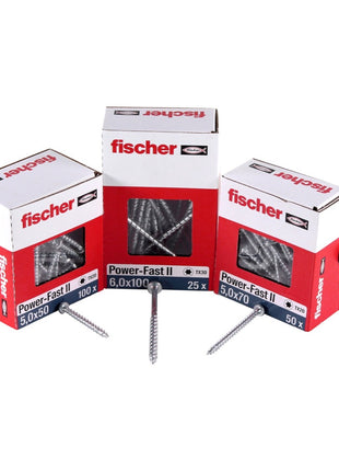 Fischer Power-Fast II FPF II tornillo para aglomerado 5,0x40 mm 100 piezas (670438) Cabeza plana con rosca completa Torx galvanizado, pasivado azul