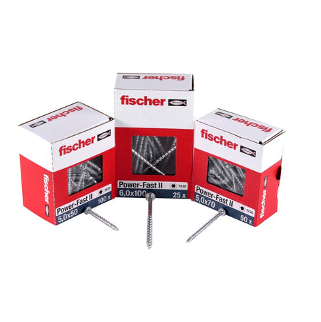 Fischer Power-Fast II FPF II Vis à bois aggloméré 5,0x40mm, 100 pcs. Pan Head avec empreinte Torx, filetage total, zingué et passivé bleu (670438)