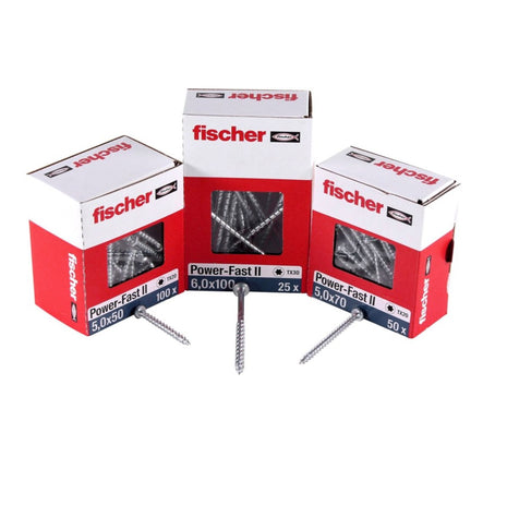 Fischer Power-Fast II FPF II tornillo para aglomerado 5,0x70 mm 50 piezas (670441) Cabeza plana con rosca completa Torx galvanizado, pasivado azul