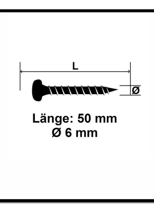 Fischer Power-Fast II FPF II tornillo para aglomerado 6,0x50 mm 50 piezas (670531) Cabeza alomada con rosca completa Torx galvanizado, pasivado azul