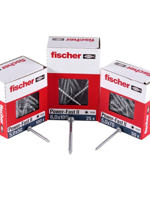 Fischer Power-Fast II FPF II Spanplattenschraube 6,0x50 mm 50 Stück ( 670531 ) Pan Head mit Torx Vollgewinde galvanisch verzinkt, blau passiviert