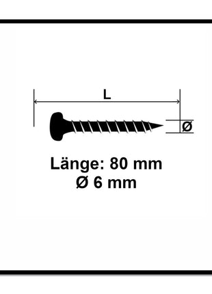 Fischer Power-Fast II FPF II Spanplattenschraube 6,0x80 mm 50 Stück ( 670534 ) Pan Head mit Torx Teilgewinde galvanisch verzinkt, blau passiviert