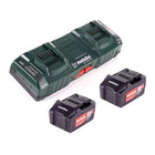 Metabo Basis Set 2x Li-Power Akkupack 18 V 4,0 Ah CAS Li-Ion Akku ( 2x 625591000 ) + Doppelladegerät ASC 145 DUO ( 627495000 )