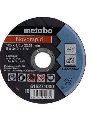 Metabo Novorapid TF41 Disque à tronçonner Inox 125x22,23 mm - 25 pièces. ( 25x 616271000 ) pour meuleuse d'angle