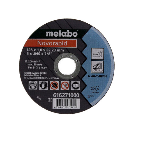 Disco de corte Metabo Novorapid TF41 acero inoxidable 125x22,23 mm 25 piezas (25x 616271000) para amoladoras angulares