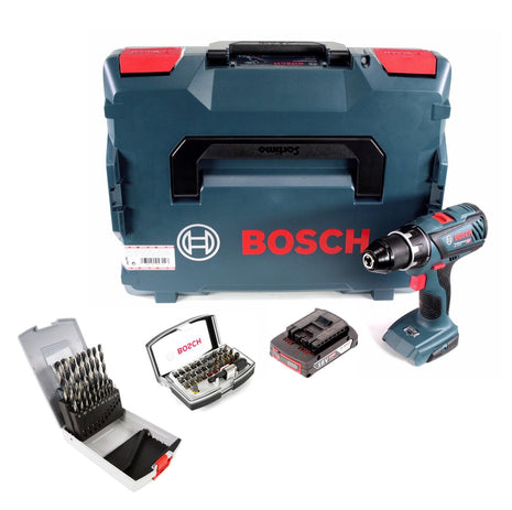 Bosch GSR 18V-28 Akku Bohrschrauber 18V 63Nm + 1x Akku 2,0Ah + 19tlg. Bohrer Set + 32 tlg. Bit Set + L-Boxx - ohne Ladegerät