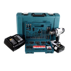 Makita DHP 453 STTK W Trapano avvitatore con percussione a batteria bianco 18V / 42Nm + 1x Batteria 5,0 Ah + Caricatore + Set di punte da 100 pezzi