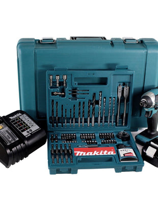 Llave de impacto a batería Makita DTD 152 STK 18V 165Nm 1/4" + 1x batería 5.0Ah + cargador + set brocas 100 piezas + estuche