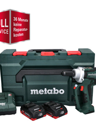 GRATIS 3 Jahre Full Service Rundum Schutz Metabo NP 18 LTX BL 5.0 Akku Blindnietpistole 18 V 10 kN Brushless + 2x LiHD Akku 4,0 Ah + Ladegerät + metaBOX